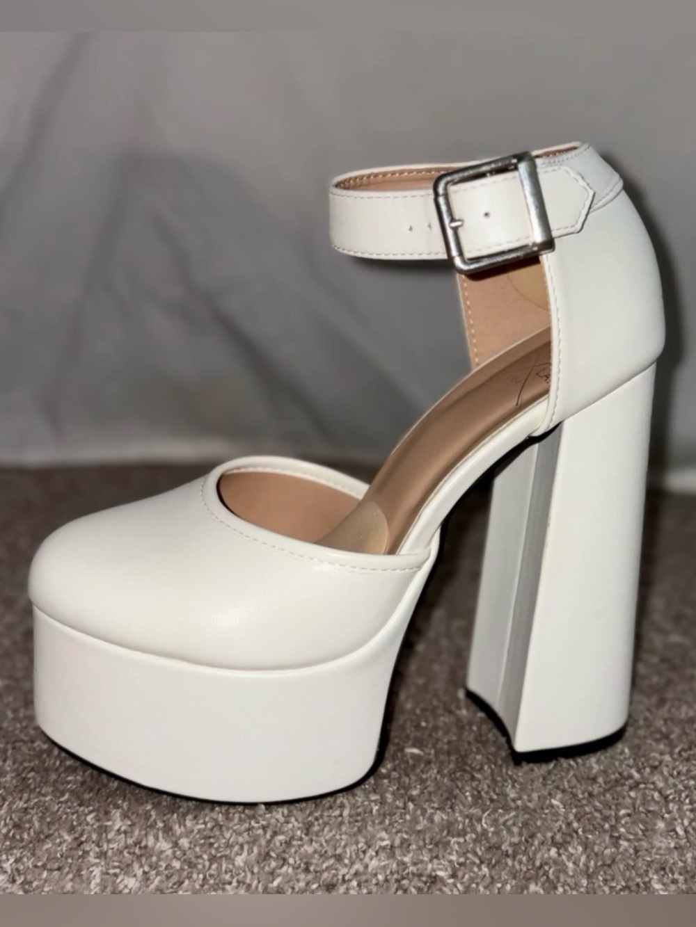 N.Y.L.A. White Platform Mary Jane Ankle-Strap Heels
